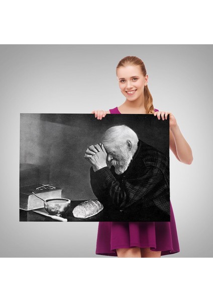 Eric Enstrom Grace Adam Ekmek Üzerinde Dua Ediyor Kanvas Tablo, Siyah Beyaz BASKI-5394 fırsatları