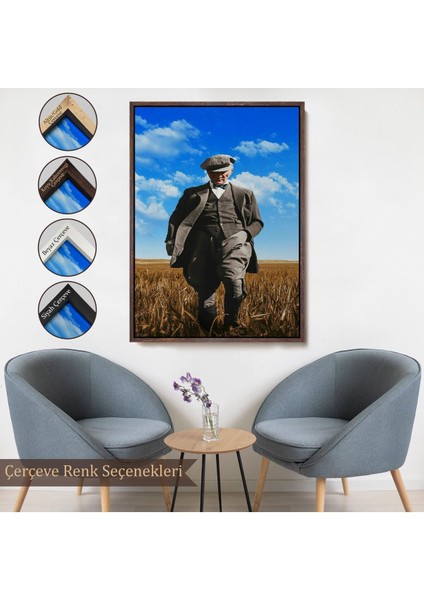 Çerçeveli Atatürk Portre Tablosu Mustafa Kemal Atatürk Dikdörtgen Dekoratif Kanvas TABLO-129