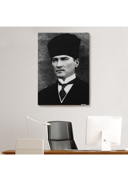 Atatürk Portre Tablosu Mustafa Kemal Atatürk Dikdörtgen Dekoratif Kanvas Tablo-Cj-60