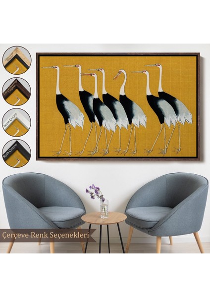 Çerçeveli Ogata Korin - Güzel Japon Kırmızı Taçlı Turna Sürüsü TABLO-7106