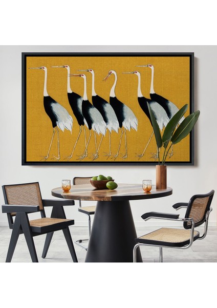 Çerçeveli Ogata Korin - Güzel Japon Kırmızı Taçlı Turna Sürüsü TABLO-7106