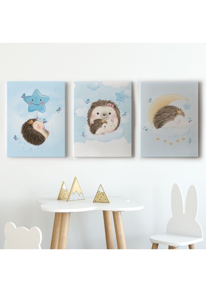3’lü Tablo Şirin Kirpi Temalı Dekoratif Duvar Tablo Seti-Bı-34 fiyatları
