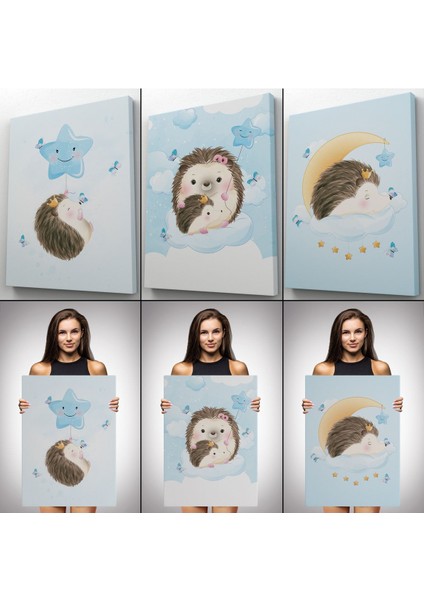 3’lü Tablo Şirin Kirpi Temalı Dekoratif Duvar Tablo Seti-Bı-34 modelleri