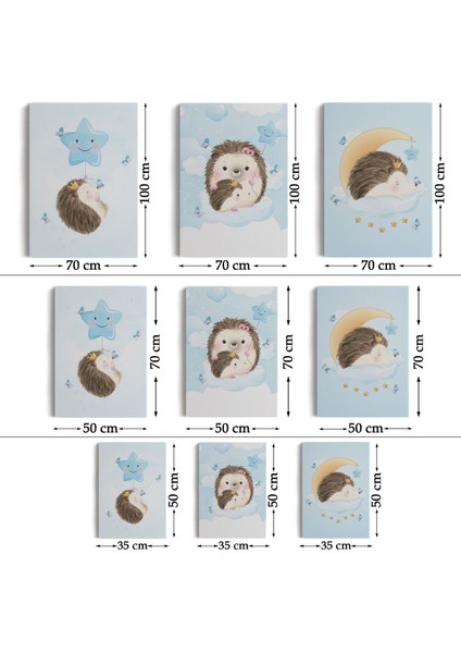 3’lü Tablo Şirin Kirpi Temalı Dekoratif Duvar Tablo Seti-Bı-34 fırsatları