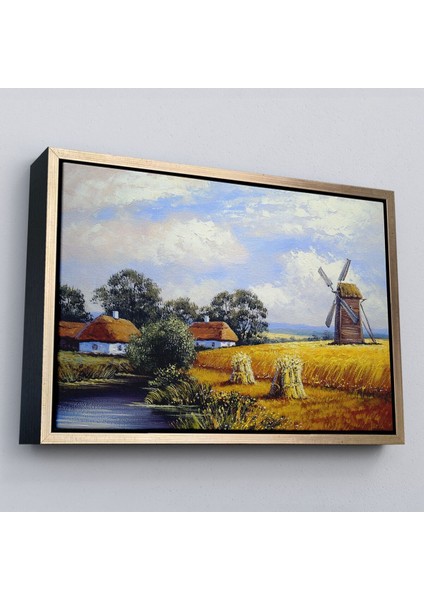 Çerçeveli Buğday Tarlası ve Değirmen Yağlıboya Görünüm Dekoratif Kanvas Duvar TABLOSU-3556 modelleri