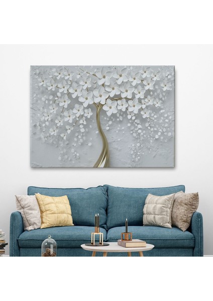 Beyaz Gelincik Ağacı Dekoratif Kanvas Duvar TABLOSU-3645 fiyatları