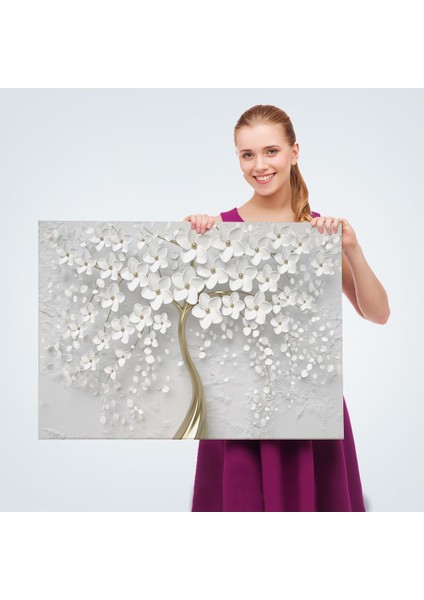 Beyaz Gelincik Ağacı Dekoratif Kanvas Duvar TABLOSU-3645 fırsatları