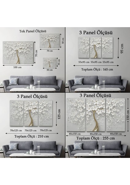 Beyaz Gelincik Ağacı Dekoratif Kanvas Duvar TABLOSU-3645