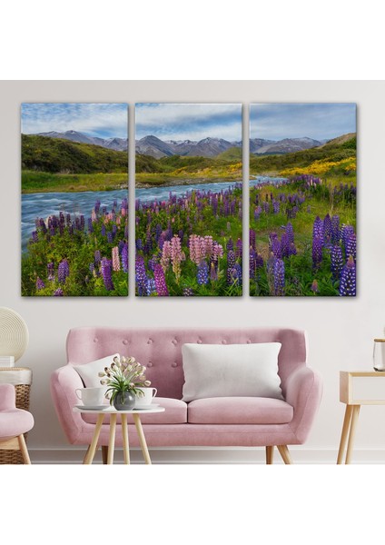 Nehir Dağ ve Mor Acı Bakla Çiçekleri Manzarası Duvar TABLOSU-3759 modelleri