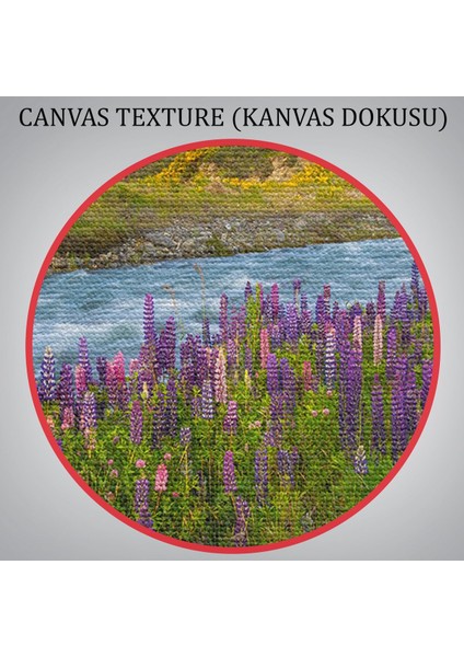 Nehir Dağ ve Mor Acı Bakla Çiçekleri Manzarası Duvar TABLOSU-3759