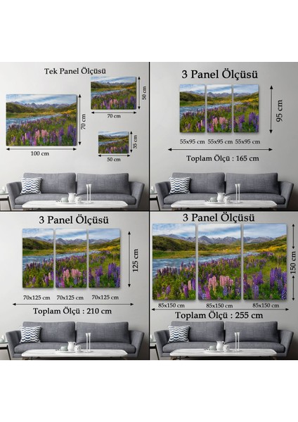 Nehir Dağ ve Mor Acı Bakla Çiçekleri Manzarası Duvar TABLOSU-3759