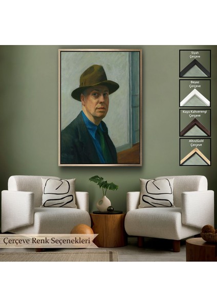 Çerçeveli Edward Hopper Tablosu - Self PORTRAIT-7407