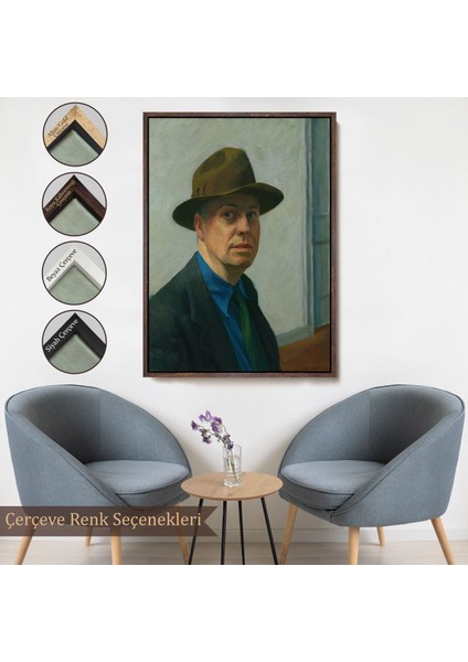 Çerçeveli Edward Hopper Tablosu - Self PORTRAIT-7407