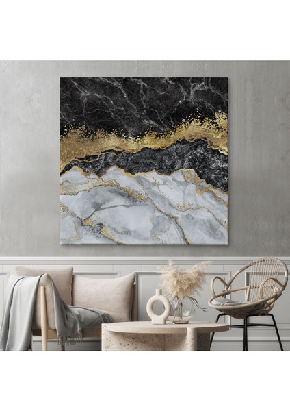 Siyah ve Gold'un Mükemmel Uyumu Mermer Görünümlü Modern Kanvas TABLO-5070 fiyatları