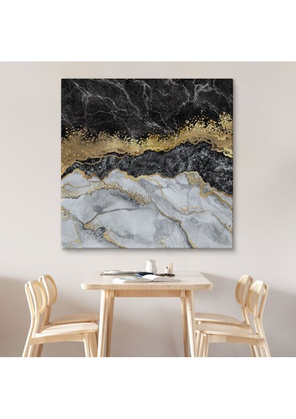 Siyah ve Gold'un Mükemmel Uyumu Mermer Görünümlü Modern Kanvas TABLO-5070