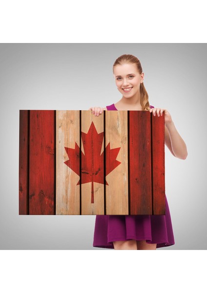 Ahşap Kanada Bayrağı Rustik Kanvas Tablo, Kanada Bayrağı Vintage , Ev ve Ofis DEKORU-5404 fırsatları