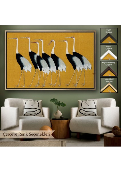 Çerçeveli Ogata Korin - Güzel Japon Kırmızı Taçlı Turna Sürüsü TABLO-7106