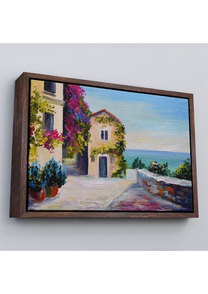Çerçeveli Santorinide Deniz Manzaralı Ev Kanvas Duvar TABLOSU-1186 fiyatları