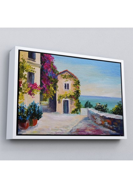 Çerçeveli Santorinide Deniz Manzaralı Ev Kanvas Duvar TABLOSU-1186 fırsatları