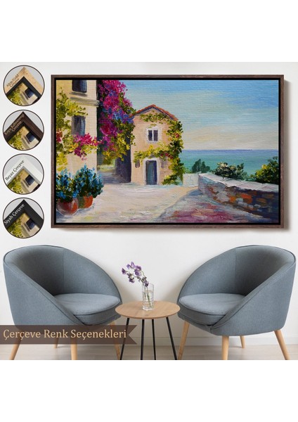 Çerçeveli Santorinide Deniz Manzaralı Ev Kanvas Duvar TABLOSU-1186