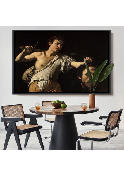 Çerçeveli Caravaggio - David With The Head Of Goliath, Davud Goliath'ın Başı TABLOSU-7066