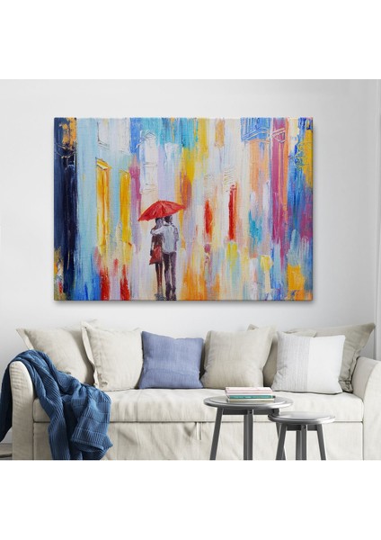 Kırmızı Şemsiyeli Sevgililer Yağlıboya Görünüm Kanvas Duvar TABLOSU-3452 fiyatları