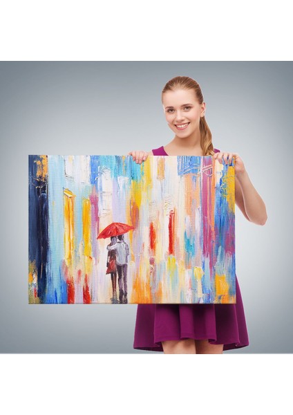 Kırmızı Şemsiyeli Sevgililer Yağlıboya Görünüm Kanvas Duvar TABLOSU-3452 fırsatları