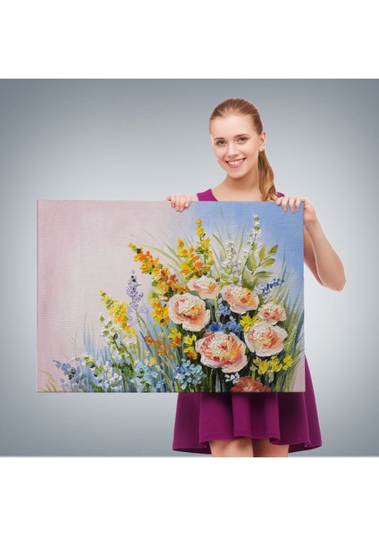 Soyut Yaz Çiçekleri Yağlıboya Görünüm Dekoratif Kanvas Duvar TABLOSU-3496 fırsatları