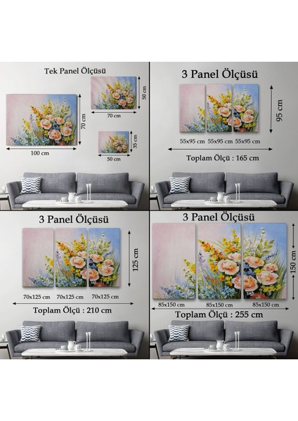 Soyut Yaz Çiçekleri Yağlıboya Görünüm Dekoratif Kanvas Duvar TABLOSU-3496