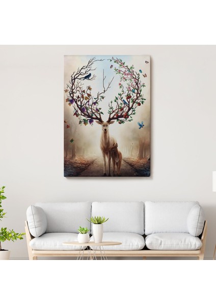 Geyik Yboynuzları Üzerinde Renkli Kuşlar TABLOSU-6477 fiyatları