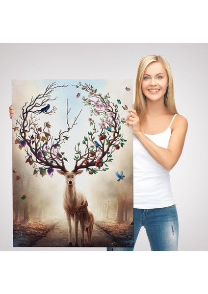 Geyik Yboynuzları Üzerinde Renkli Kuşlar TABLOSU-6477 modelleri