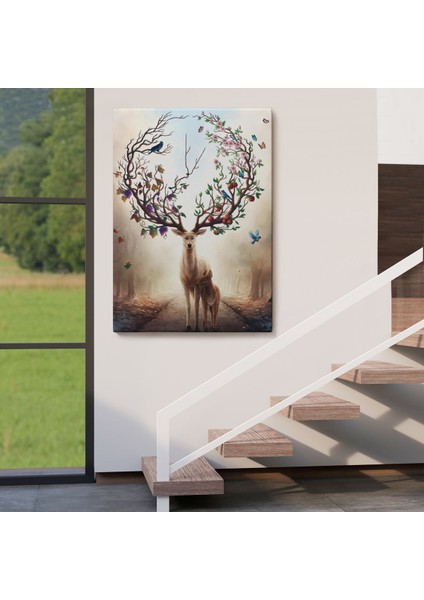 Geyik Yboynuzları Üzerinde Renkli Kuşlar TABLOSU-6477 fırsatları