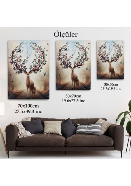 Geyik Yboynuzları Üzerinde Renkli Kuşlar TABLOSU-6477 indirimleri