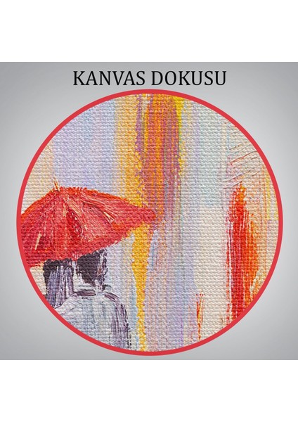 Kırmızı Şemsiyeli Sevgililer Yağlıboya Görünüm Kanvas Duvar TABLOSU-3452