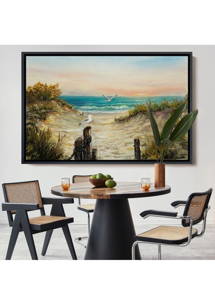 Çerçeveli Kumsaldan Okyanusa Bir Yol Yağlıboya Görünüm Dekoratif Kanvas Duvar TABLOSU-3665