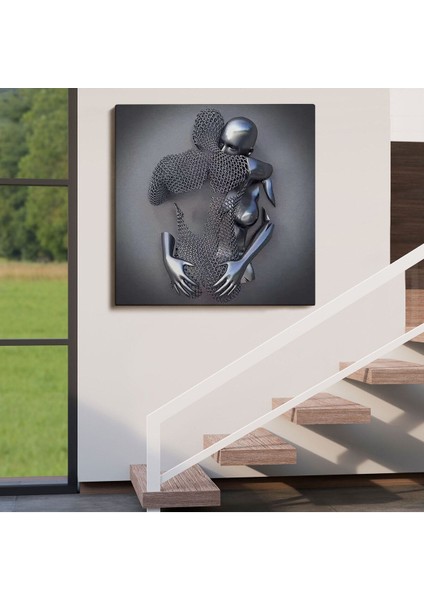 Kanvas Tablo Gri ve Gümüş Duvar Dekoru, Metalik Efektli Kanvas TABLO-5356 fırsatları