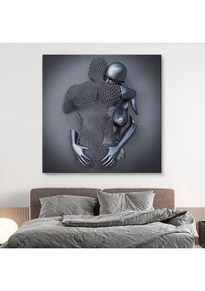 Kanvas Tablo Gri ve Gümüş Duvar Dekoru, Metalik Efektli Kanvas TABLO-5356