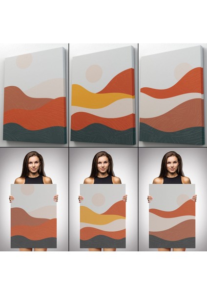 Deniz ve Dağ Manzaralı Dekoratif Duvar Tablosu Üçlü SET-EC-102 modelleri