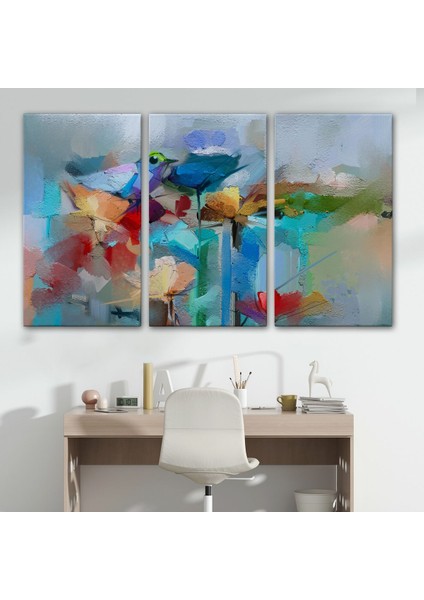 Modern Soyut Tarzda Çiçekler ve Kuş Dekoratif Kanvas Duvar TABLOSU-3701 modelleri