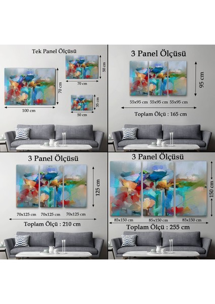 Modern Soyut Tarzda Çiçekler ve Kuş Dekoratif Kanvas Duvar TABLOSU-3701