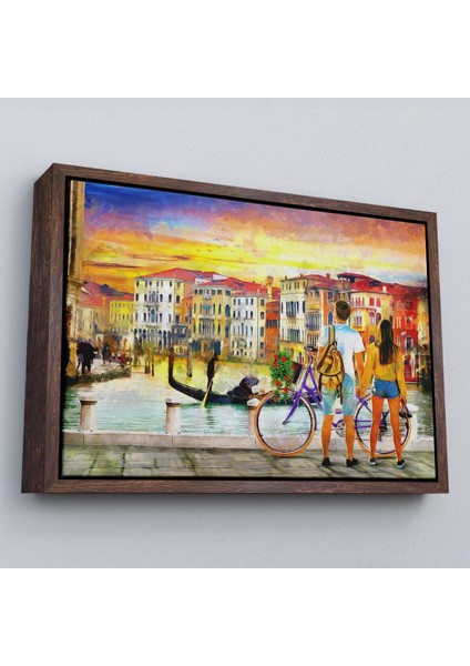 Çerçeveli Venedik Kanalına Bakan Romantik Çift Yağlıboya Görünüm Kanvas TABLOSU-3625 fiyatları