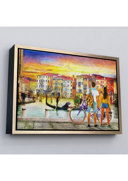 Çerçeveli Venedik Kanalına Bakan Romantik Çift Yağlıboya Görünüm Kanvas TABLOSU-3625 modelleri