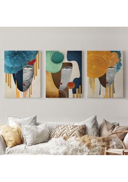 Modern Soyut Yüz Portleri 3 Lü Kanvas Duvar Tablo Seti-An-13 fiyatları