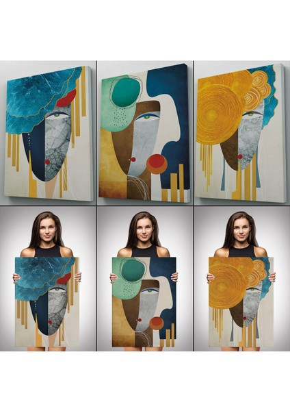 Modern Soyut Yüz Portleri 3 Lü Kanvas Duvar Tablo Seti-An-13 modelleri