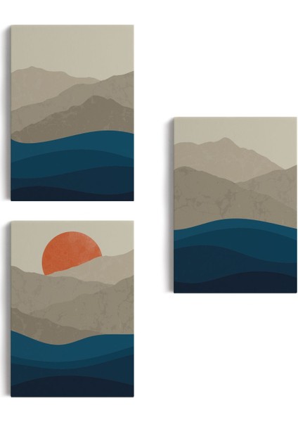 Dağ ve Deniz Temalı Dekoratif Duvar Tablosu Üçlü SET-EB-101