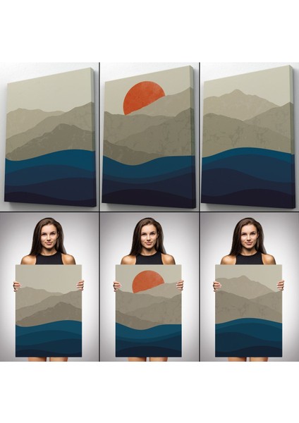 Dağ ve Deniz Temalı Dekoratif Duvar Tablosu Üçlü SET-EB-101 modelleri