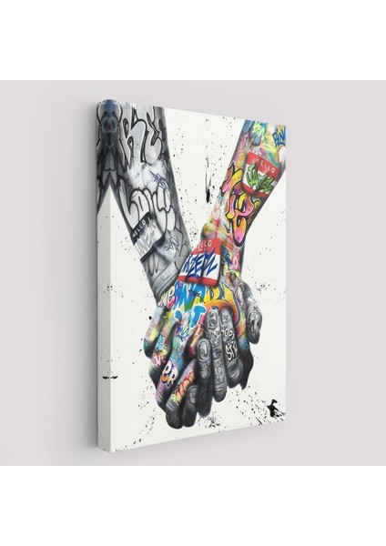 Graffiti El Duvar Posteri, El Ele Tutarak Duvar Sanatı Kanvas TABLO-5312