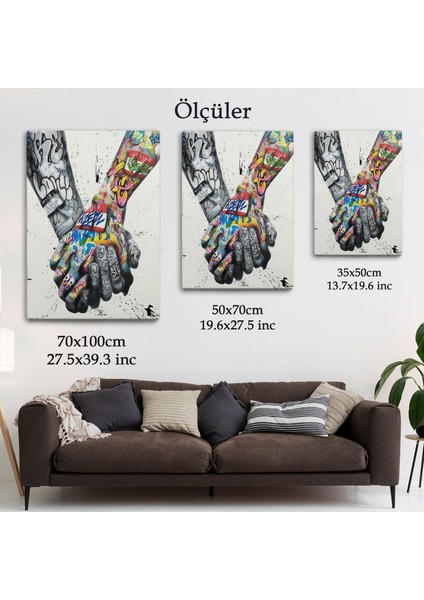 Graffiti El Duvar Posteri, El Ele Tutarak Duvar Sanatı Kanvas TABLO-5312