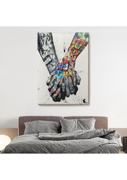Graffiti El Duvar Posteri, El Ele Tutarak Duvar Sanatı Kanvas TABLO-5312