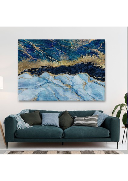 Mavi ve Gold'un Müthiş Uyumu Mermer Görünümlü Modern Kanvas TABLO-5061 fiyatları